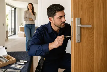 Chaveiro instalando uma fechadura nova em Assis.